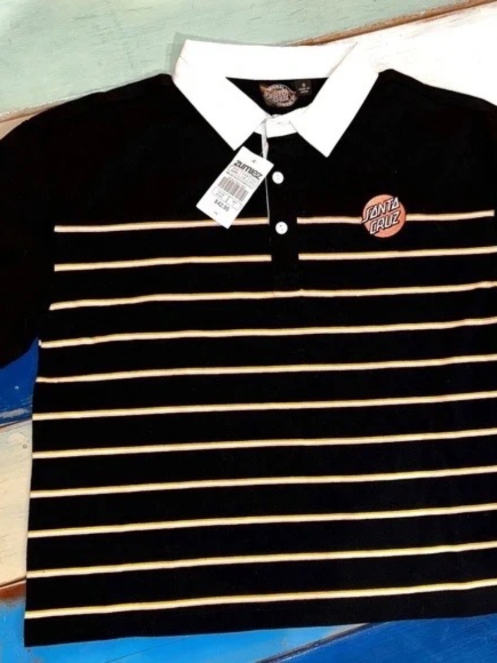Santa Cruz Striped Polo Shirt Black White Women's Small NWT Skate Surf